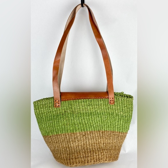 NWOT Sisal Market Kiondo Bag w/ leather top/closure/ and straps - Picture 5 of 6